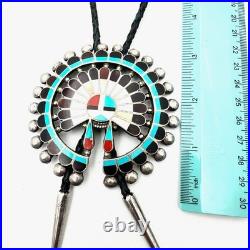 Rare Native American Zuni Cellicion Sterling Turquoise Large Sunface Bolo Tie