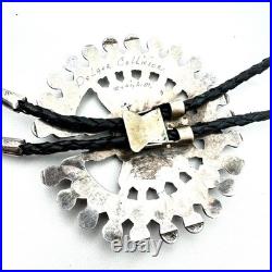 Rare Native American Zuni Cellicion Sterling Turquoise Large Sunface Bolo Tie