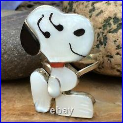 Rare Native American Zuni Snoopy Sterling Silver Mother Of Pearl Coral Ring 6.75