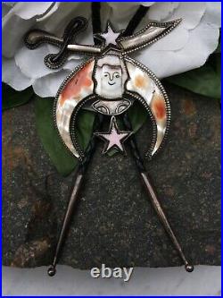 Rare Native American Zuni Sterling Silver Spiny Oyster Mop Shriners Emblem Bolo