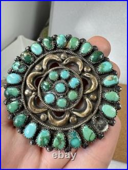 Rare Native American Zuni Sterling Silver Turquoise Cluster Pin Brooch 2.5