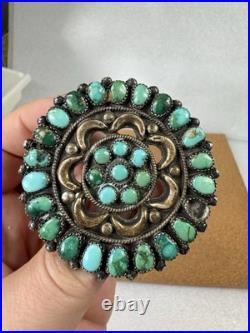 Rare Native American Zuni Sterling Silver Turquoise Cluster Pin Brooch 2.5