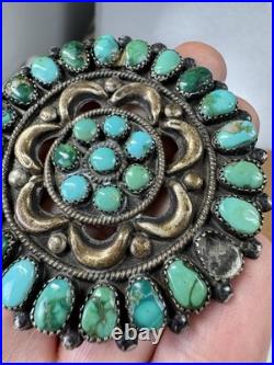 Rare Native American Zuni Sterling Silver Turquoise Cluster Pin Brooch 2.5