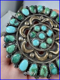 Rare Native American Zuni Sterling Silver Turquoise Cluster Pin Brooch 2.5