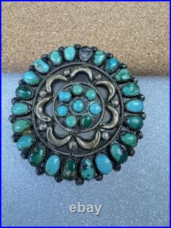 Rare Native American Zuni Sterling Silver Turquoise Cluster Pin Brooch 2.5