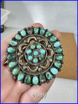 Rare Native American Zuni Sterling Silver Turquoise Cluster Pin Brooch 2.5