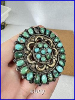 Rare Native American Zuni Sterling Silver Turquoise Cluster Pin Brooch 2.5
