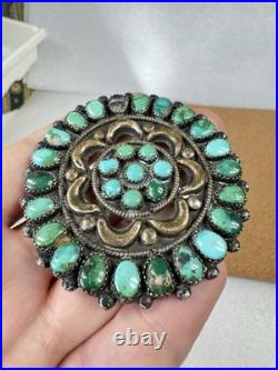 Rare Native American Zuni Sterling Silver Turquoise Cluster Pin Brooch 2.5