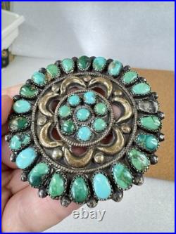 Rare Native American Zuni Sterling Silver Turquoise Cluster Pin Brooch 2.5