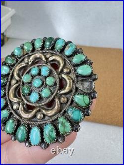 Rare Native American Zuni Sterling Silver Turquoise Cluster Pin Brooch 2.5