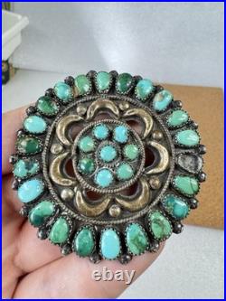 Rare Native American Zuni Sterling Silver Turquoise Cluster Pin Brooch 2.5