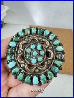 Rare Native American Zuni Sterling Silver Turquoise Cluster Pin Brooch 2.5