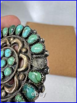 Rare Native American Zuni Sterling Silver Turquoise Cluster Pin Brooch 2.5
