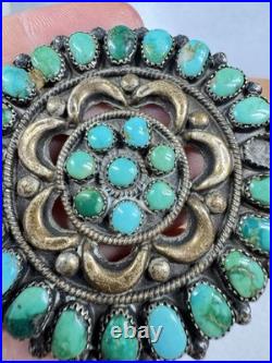 Rare Native American Zuni Sterling Silver Turquoise Cluster Pin Brooch 2.5