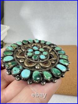Rare Native American Zuni Sterling Silver Turquoise Cluster Pin Brooch 2.5