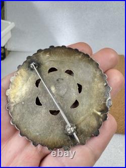 Rare Native American Zuni Sterling Silver Turquoise Cluster Pin Brooch 2.5