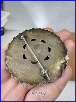 Rare Native American Zuni Sterling Silver Turquoise Cluster Pin Brooch 2.5