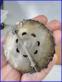 Rare Native American Zuni Sterling Silver Turquoise Cluster Pin Brooch 2.5