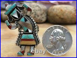 Rare Native American Zuni Turquoise Coral Mop Onyx Sterling Kachina Ring 5.5 Wow
