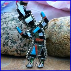 Rare Native American Zuni Turquoise Coral Mop Onyx Sterling Kachina Ring 6 Wow