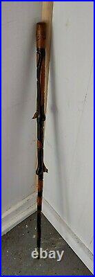 Rare Native American carved wood walking stick Chief Saucy Osage Oklahoma signed