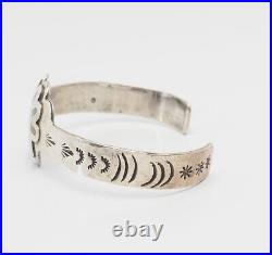 Rare Native American vintage sterling silver coral turquoise Sun cuff bracelet