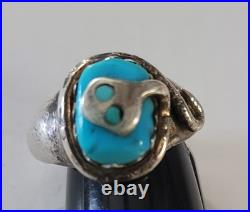 Rare! Native Effie Calavaza Zuni Sterling Snake Turquoise Ring