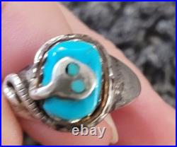 Rare! Native Effie Calavaza Zuni Sterling Snake Turquoise Ring