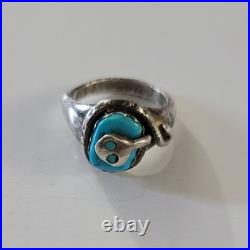 Rare! Native Effie Calavaza Zuni Sterling Snake Turquoise Ring