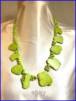 Rare Natural Lime Green Turquoise Native American Necklace Handmade By Artist