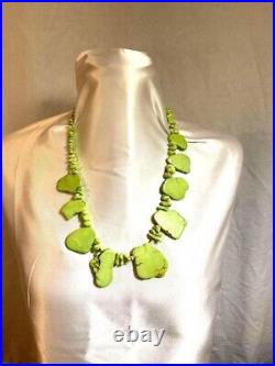 Rare Natural Lime Green Turquoise Native American Necklace Handmade By Artist