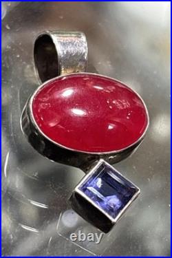 Rare Navajo Benjamin Piaso Jr Sterling 925 Silver Pendant Bloodstone With Amethyst