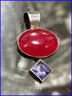 Rare Navajo Benjamin Piaso Jr Sterling 925 Silver Pendant Bloodstone With Amethyst