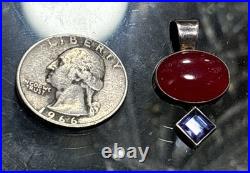 Rare Navajo Benjamin Piaso Jr Sterling 925 Silver Pendant Bloodstone With Amethyst