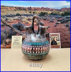 Rare! Navajo Hand Painted/Etched wedding Vase by Native American Sylvia Johnson