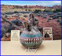 Rare! Navajo Hand Painted/Etched wedding Vase by Native American Sylvia Johnson