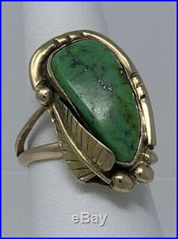 Rare Navajo Mae Bia 14k and Turquoise Ring Signed Size 6 1/2