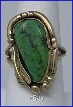 Rare Navajo Mae Bia 14k and Turquoise Ring Signed Size 6 1/2