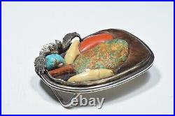 Rare Navajo Native American Coral Turquoise Eagle Sterling Silver Belt Buckle