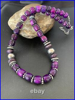 Rare Navajo Native American Purple Sugilite Bead Sterling Silver Necklace 11910