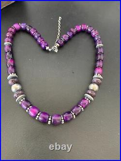Rare Navajo Native American Purple Sugilite Bead Sterling Silver Necklace 11910