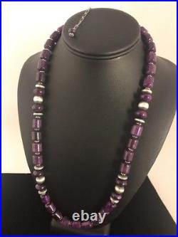 Rare Navajo Native American Purple Sugilite Bead Sterling Silver Necklace 3128