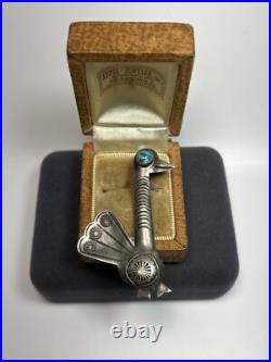 Rare Navajo Native American Sterling Silver & Turquoise Turkey Bird Brooch