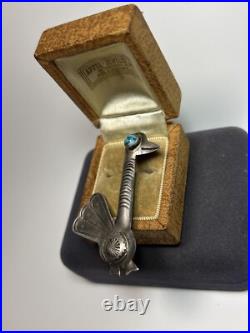 Rare Navajo Native American Sterling Silver & Turquoise Turkey Bird Brooch