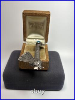 Rare Navajo Native American Sterling Silver & Turquoise Turkey Bird Brooch