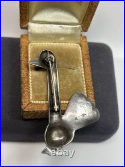 Rare Navajo Native American Sterling Silver & Turquoise Turkey Bird Brooch
