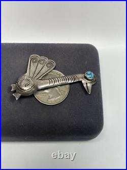 Rare Navajo Native American Sterling Silver & Turquoise Turkey Bird Brooch
