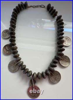 Rare Navajo Native American Turquoise mercury dime walking liberty coin Necklace