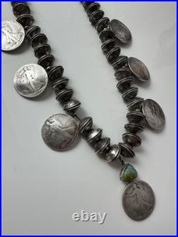 Rare Navajo Native American Turquoise mercury dime walking liberty coin Necklace