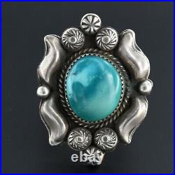 Rare Navajo Old Pawn Handmade Sterling Silver Natural Smoke Turquoise Ring